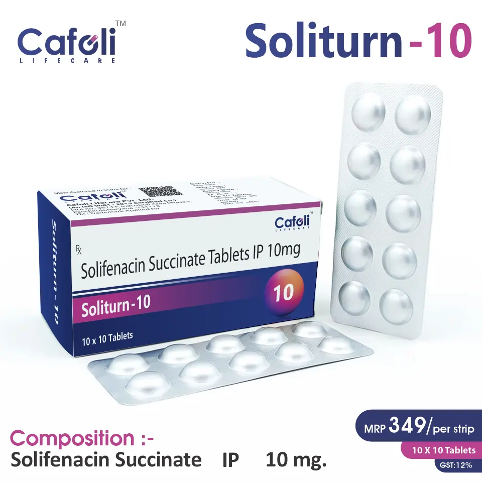 Solifenacin (10mg) Tablet at the best price in PCD Pharma Franchise for Anticholinergic, Overactive Bladder Treatment.
